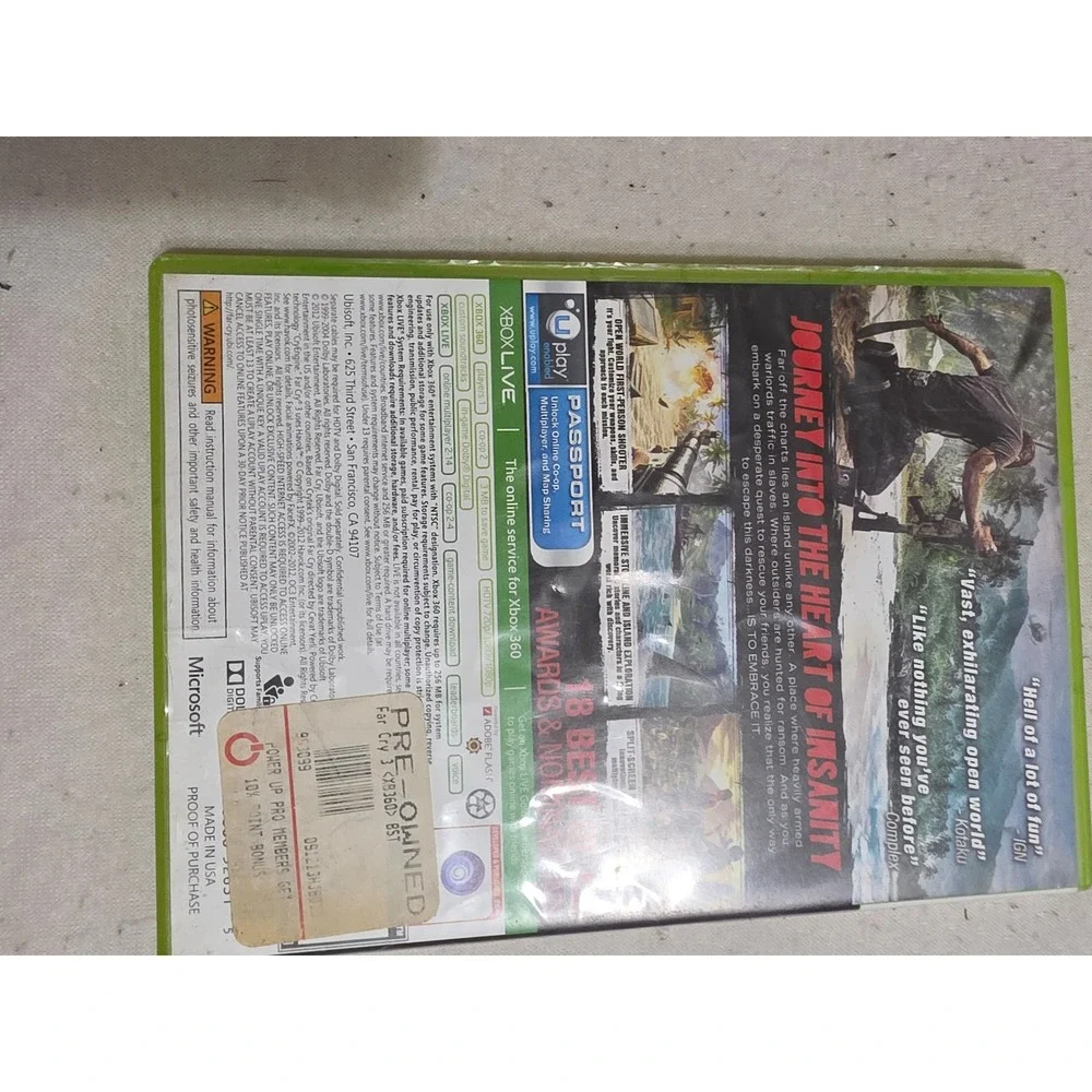 Far Cry 3 Xbox 360 Ubisoft First Person Shooter Open World Action Video Game